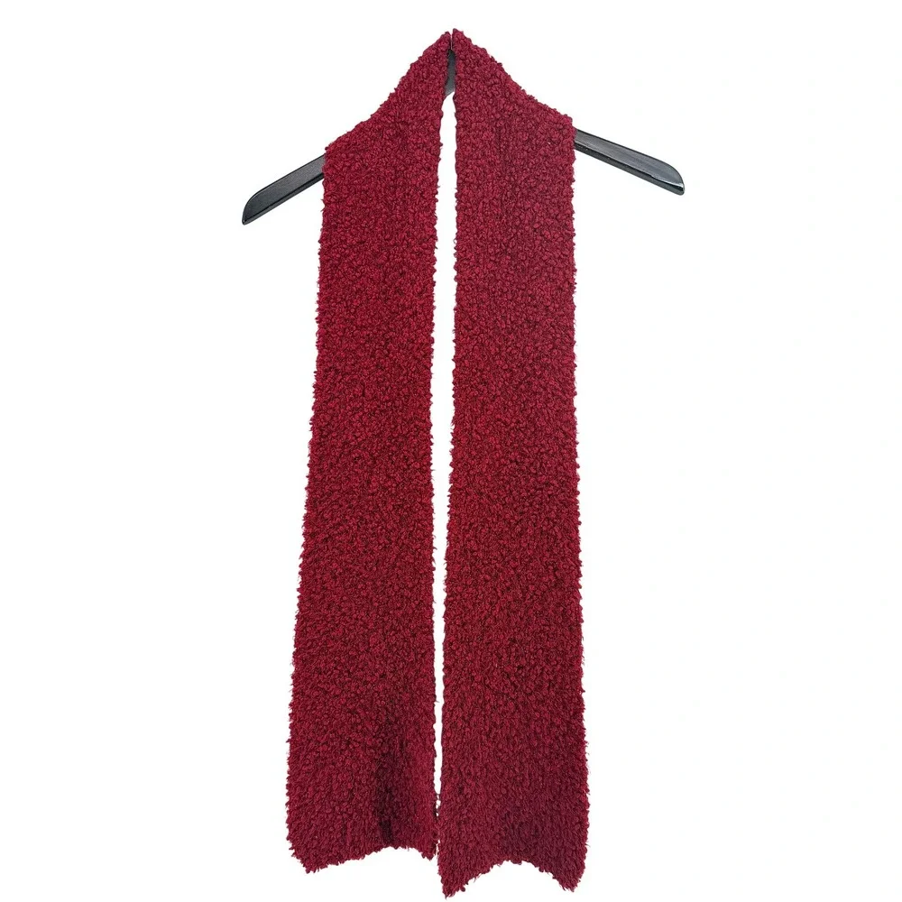 Cejon Burgundy Red Popcorn Knit Metallic Shimmer Fuzzy Scarf Long Rectangular